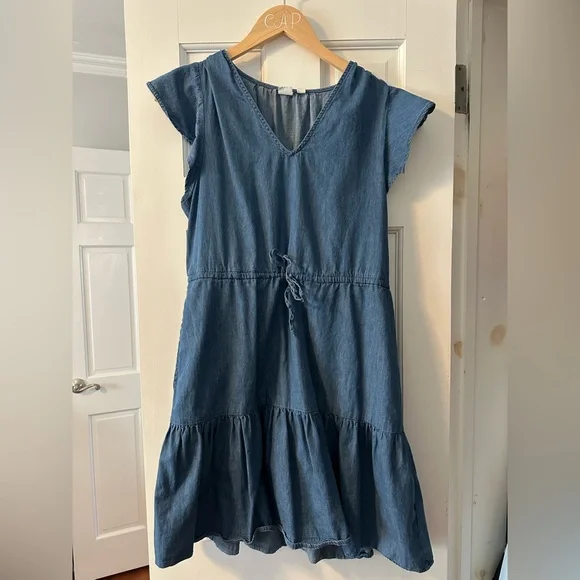 GAP Indigo Denim V-Neck Tie-Waist Dress - Picture 1 of 3